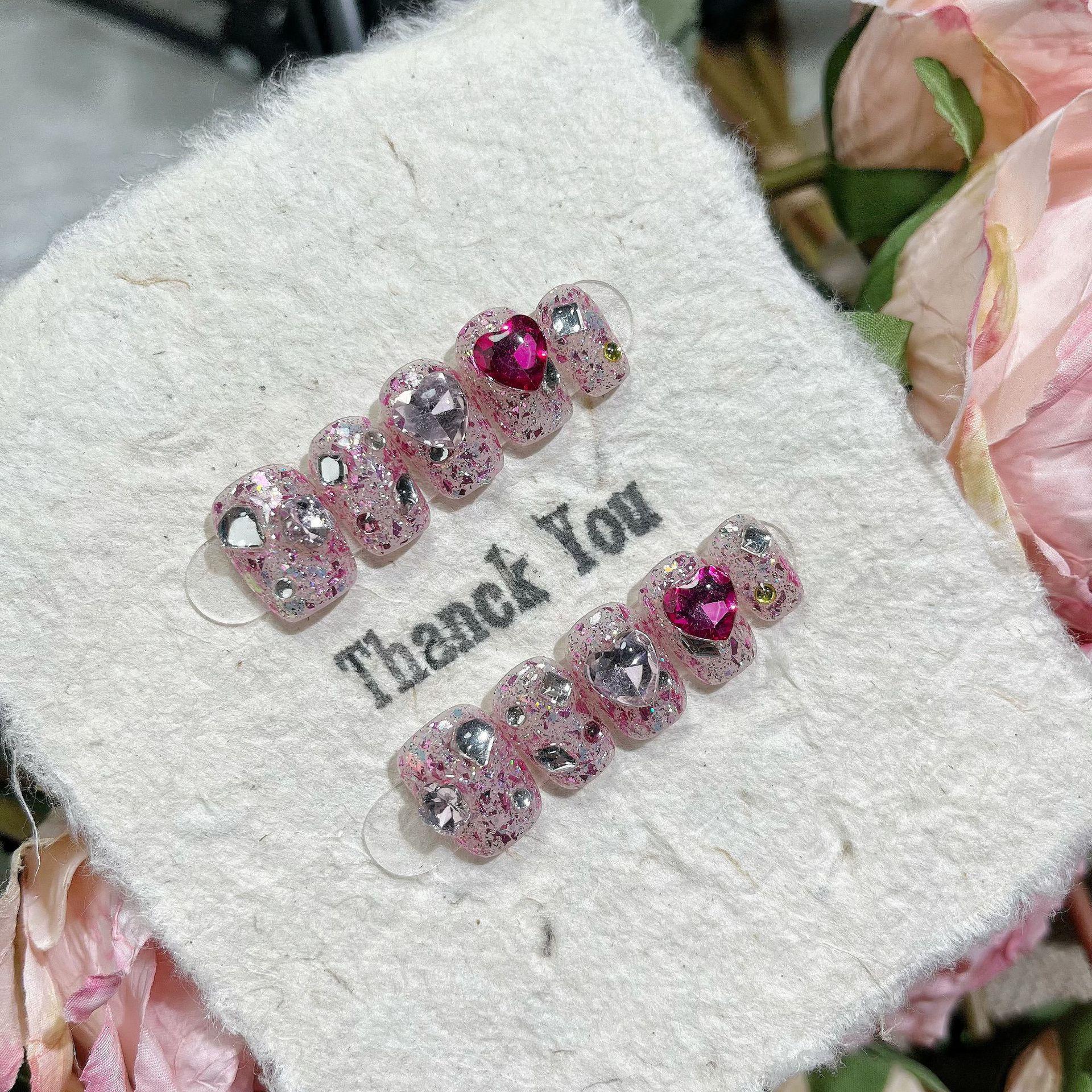 

Handmade Wearable Nail Art with Ruby Rhinestones — Elegant Design for Everyone Small