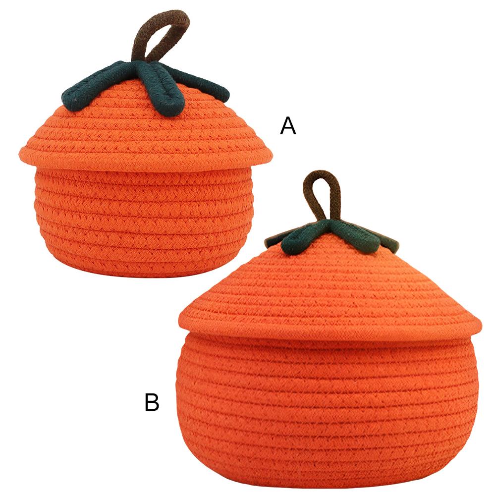 Halloween Woven Pumpkin Basket with Lid Pumpkin Gift Basket Multi-Function Cute Pumpkin Bucket Decorative for Candy Snacks