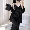 Live female Xia Bingsi Zhao Ruth sexy lace pajamas three-piece set suspender long sleeve trousers homewear