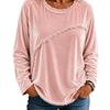 Women's European & American Style Velvet Patchwork Tassel Crew Neck Long Sleeve Top