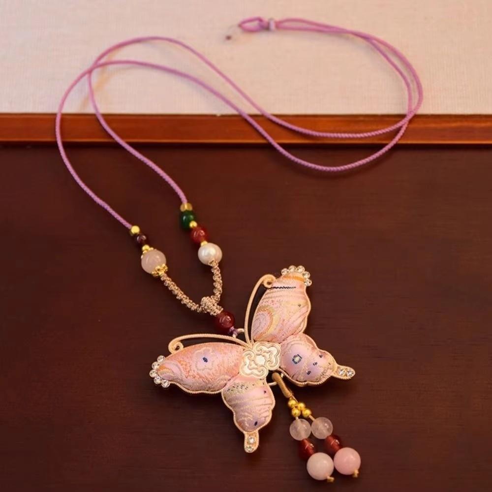 Butterfly Pendant Tassels Necklace Ethnic Style Embroidered Pendant Necklace  Ethnic Fashion