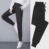 Women's Black Velvet-Lined Sports Sweatpants - Loose, Warm, Trendy Casual Wear for Autumn and Winter