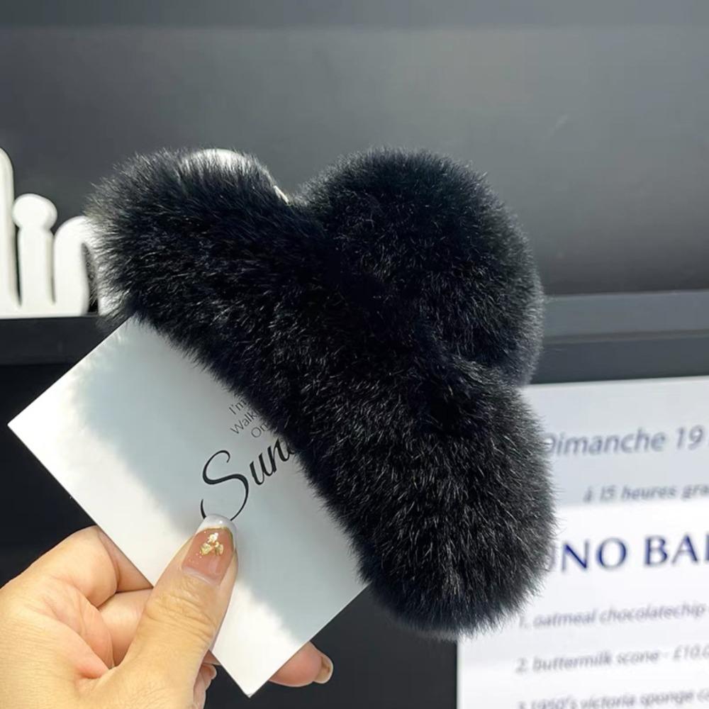 Pure Color Faux Fur Large Hair Clip Leopard Print Winter Hair Accessories Sweet Grasp Clip Girls