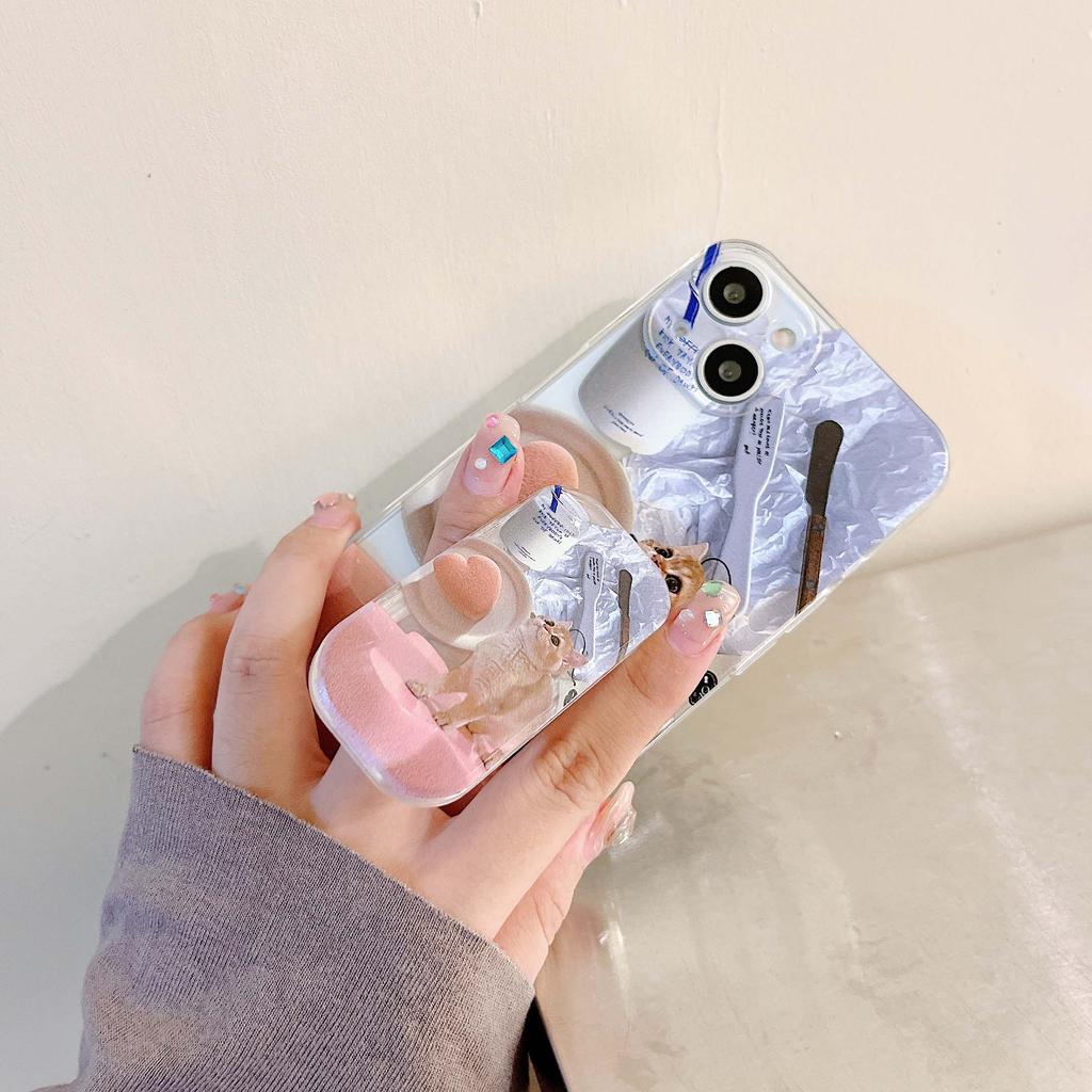 Ins Sweet Bread Love Soft Silicone Phone Case For Iphone X Xr Xsmax 11 12 13 Pro Max Mini 8 7 Plus Stand Holder Cute Cat Cartoon