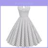 Vintage Polka Dot Cotton Blend Sleeveless Dress With Tie Waist For Casual And Party Wear