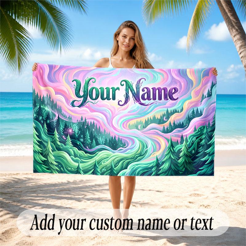 Mushroom Forest Theme Soft Beach Towel Personalized Custom Name Text Towel Portable for Beach Pool Travel