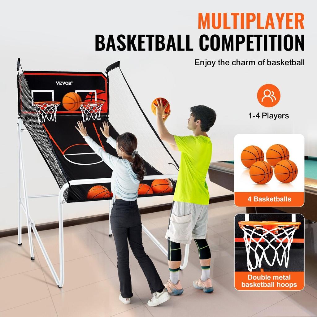 Foldable Indoor Double Shot Basketball Arcade Game 2 Player 4 Balls