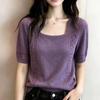 Summer New Style Open-front Design Trendy and Exclusive Blouse with Square Neckline and Knitted Short Sleeves for Women