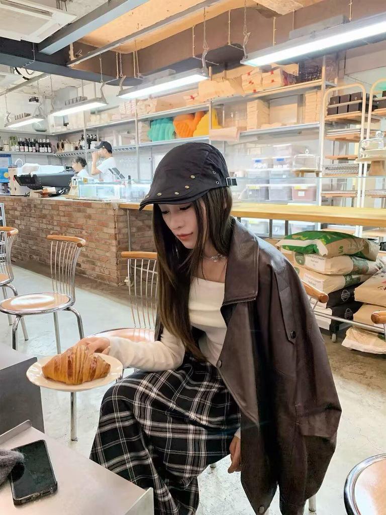 Maillard Brown Leather Biker Jacket for Couples - High-End Autumn Long Sleeve Coat