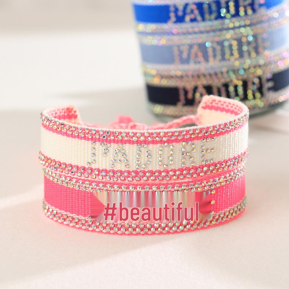 Seven-Color Full Diamond Woven Bracelet with 'JADORE' Letter, Handmade Tassel Chain, Crystal Design for Women