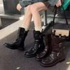 Inner Increase Short Boots New Leather Retro Platform Martin Boots Knight Locomotive Boots In Autumn and Winter