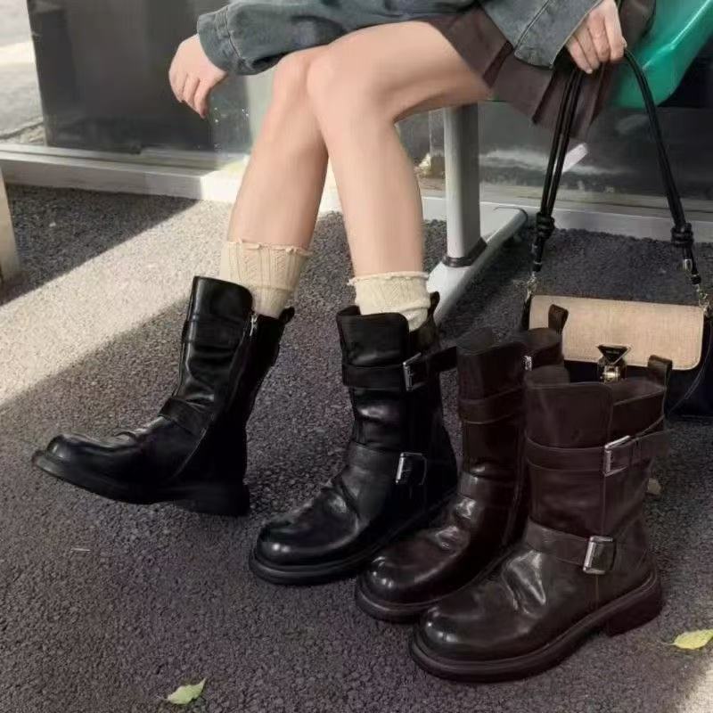 Inner Increase Short Boots New Leather Retro Platform Martin Boots Knight Locomotive Boots In Autumn and Winter