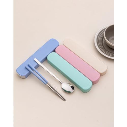 KASHIBAKER 2-Piece Chopsticks and Spoon Combo Set with Case, Perfect for Lunchboxes and Travel, Perfect for Kids and Adults, Dishwasher Safe, Blue