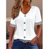 IHUASU Women's Fashion Casual Solid Color Print Short Sleeve V Neck Blouses & Shirts