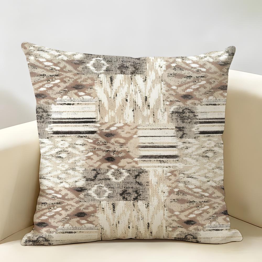 Retro Geometric Antique-Style Jacquard Fabric Cushion Cover Natural Linen Organic Fabric Printing Breathable For Home Decor