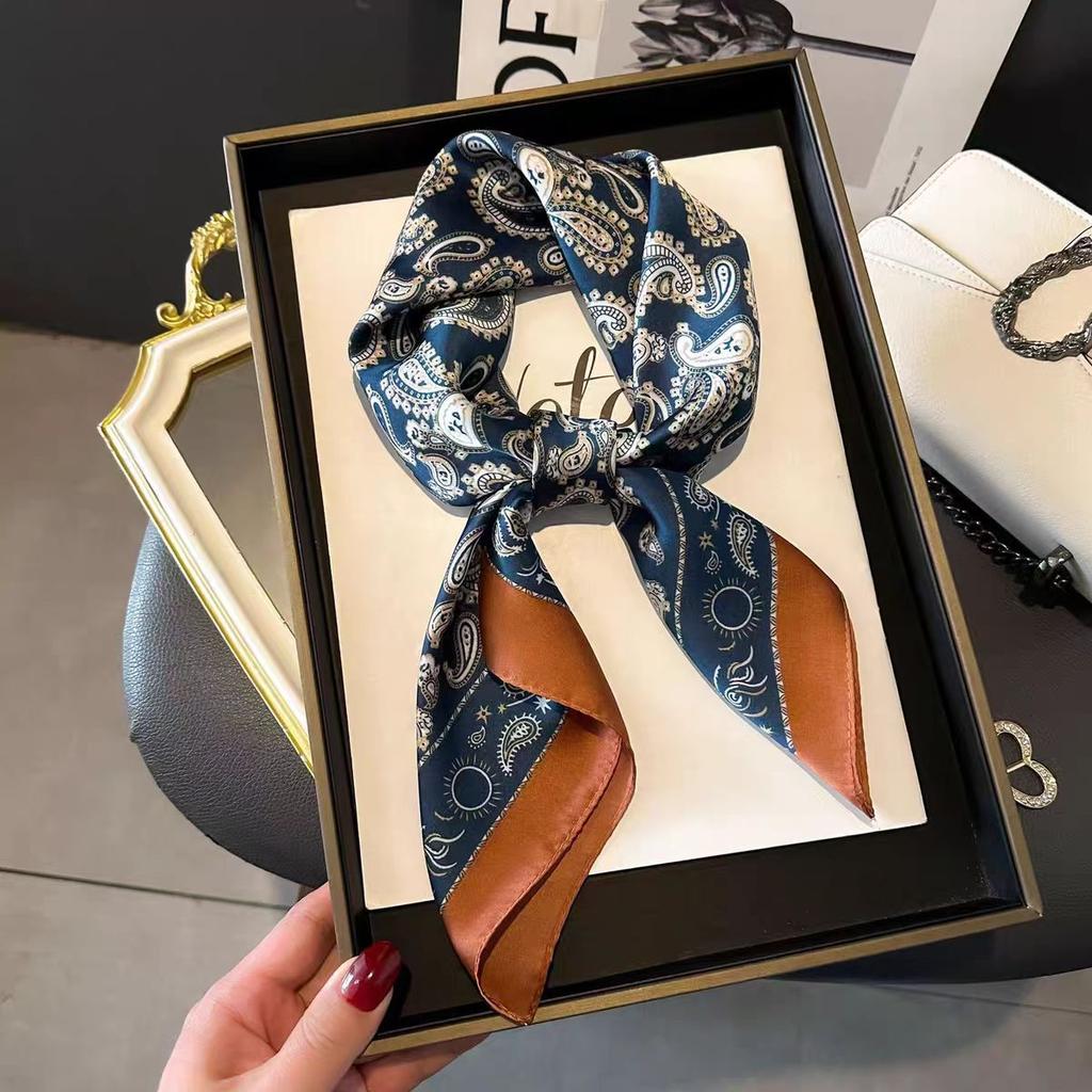 Elegant Square Silk Scarf Flower Pattern Handbag Wraps Head Handkerchief 70*70Cm Double Sides Neckerchief Women