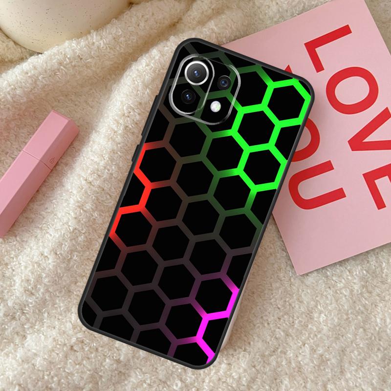 3D Hexagonal Lights Case For Xiaomi 14 15 Ultra 15T 14T 13T Pro 17 Pro Max POCO X7 Pro X3 X5 X6 F5 F6 F7 Cover