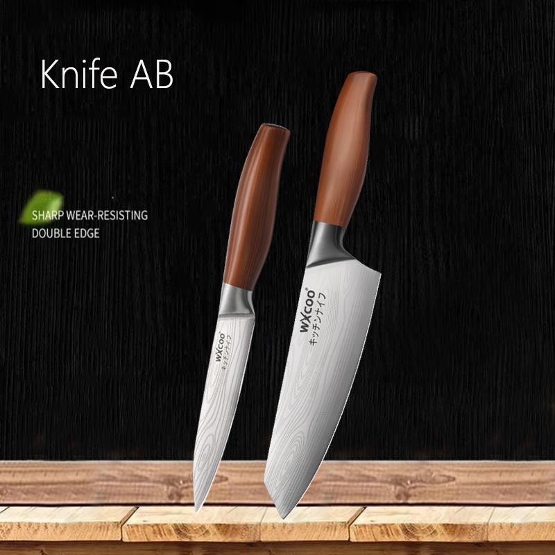 1~4PCS WXCOO Knife Set Stainless Steel Kitchen Fruit Peeler Damascus Pattern Chef Knife Fruit and Vegetables Peeling Tools