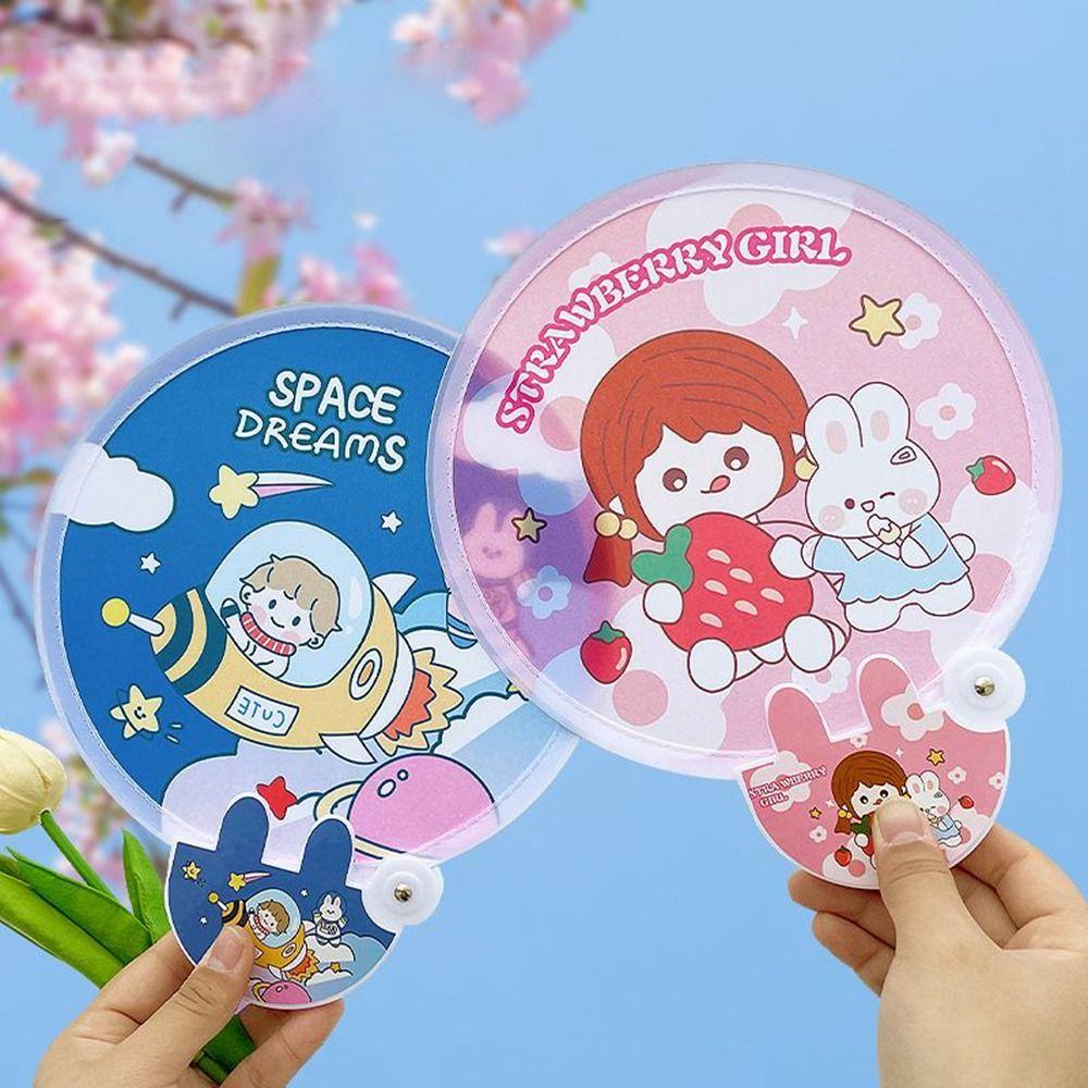 High-looking Mini Round Fan Hand-operated Portable Cloth Fan Cartoon Folding Round Fan  Home Decor