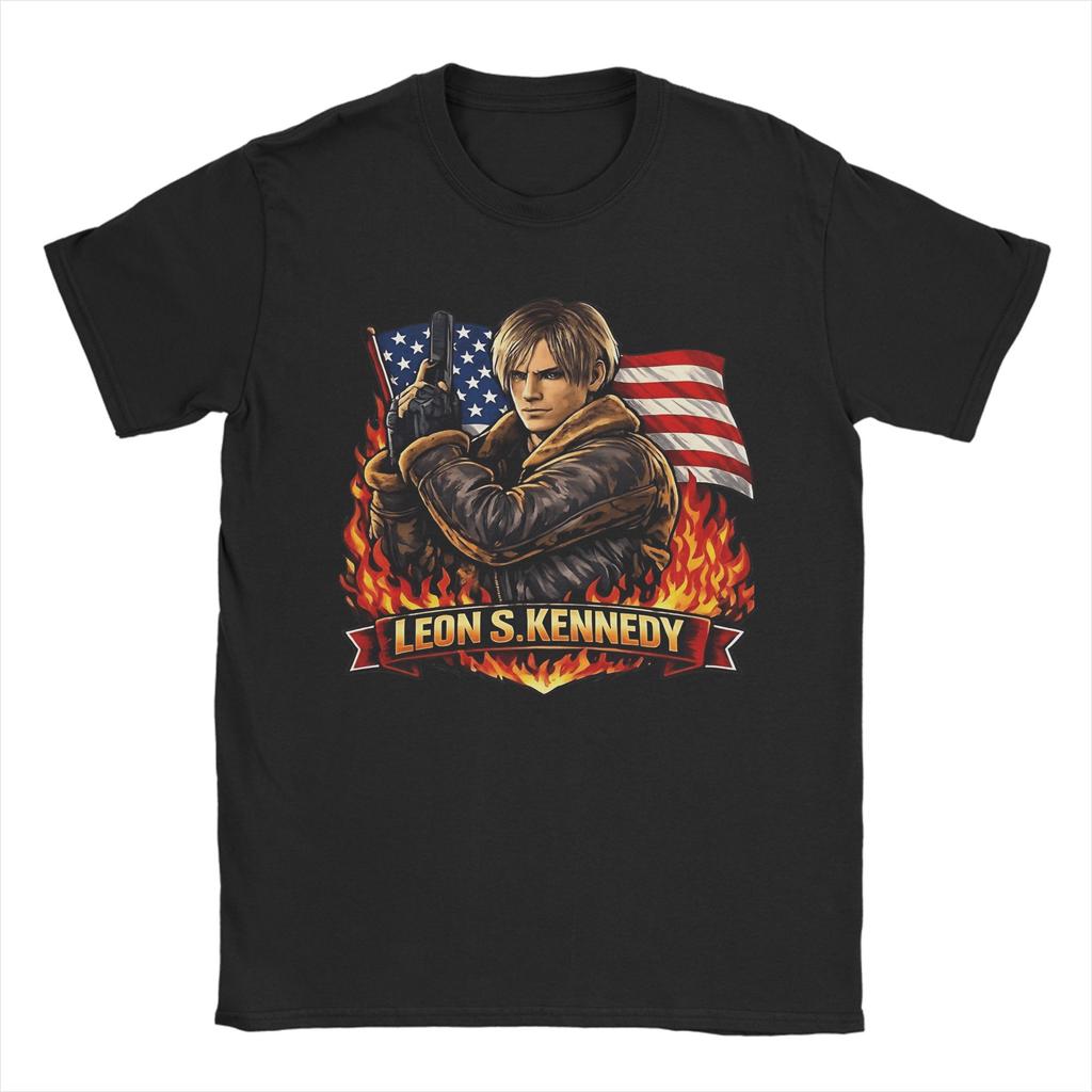 leon s kennedy T Shirt Beach Cotton TShirts For Men Hip Hop Loose Tee Shirt Short Sleeve Funny Top Tees
