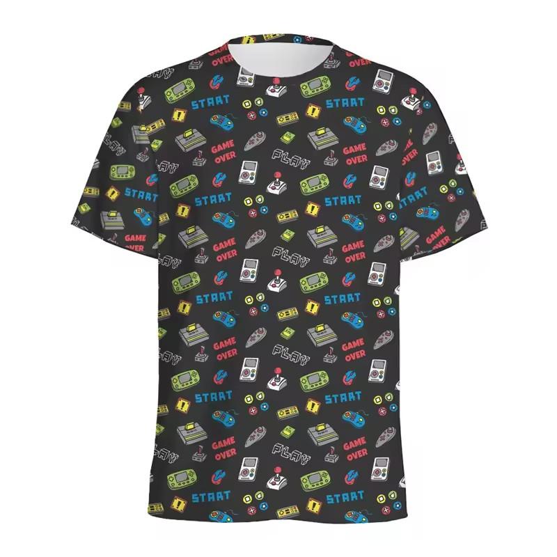 Retro Building Block 3D Printed T Shirt Men Jigsaw Puzzle Video Games Pattern T-Shirt Loose Street Short Sleeves Y2k Tee Shirts