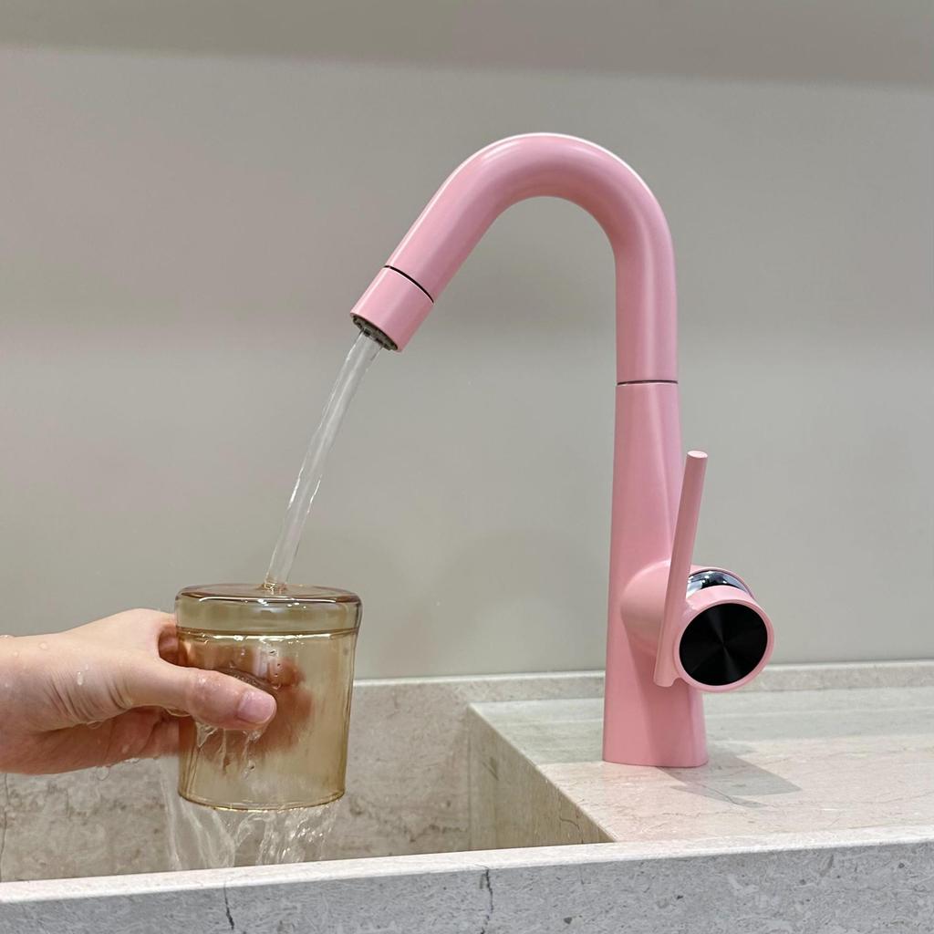 German-Style Bathroom Sink with Dopamine Faucet: All-Copper, Hot/Cold, Rotating Pull-Out Countertop Basin.