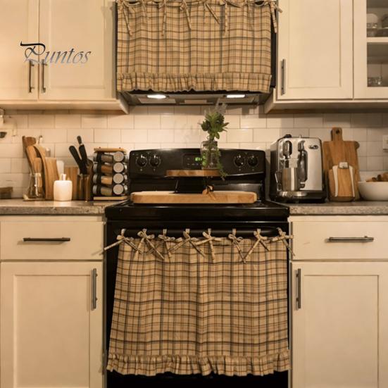 Kitchen Oven Curtain Skirt Handmade Farmhouse Cover with Ruffle Trim under Stove Easy Installation Hideaway Decor