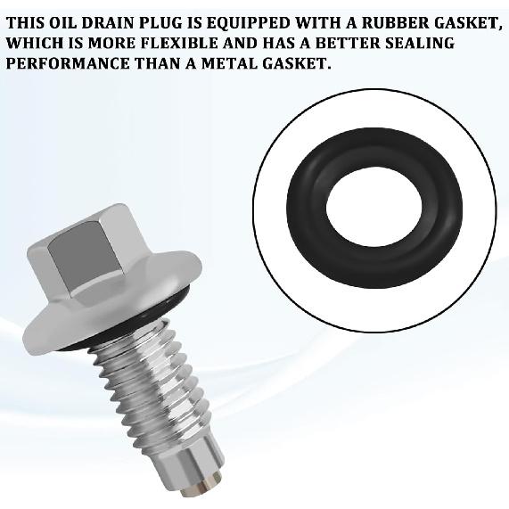 M12*1.75 Magnetic Oil Drain Plug with 5PCS Rubber Crush Washer Oil Pan Drain Plug Gasket, Stainless Steel Sump Drain Nut Bolt Anti Leakage
