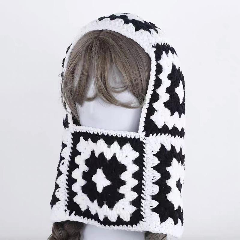 Handmade crochet balaclava hat autumn and winter retro pullover ear protection hat suitable for men and women, cold proof