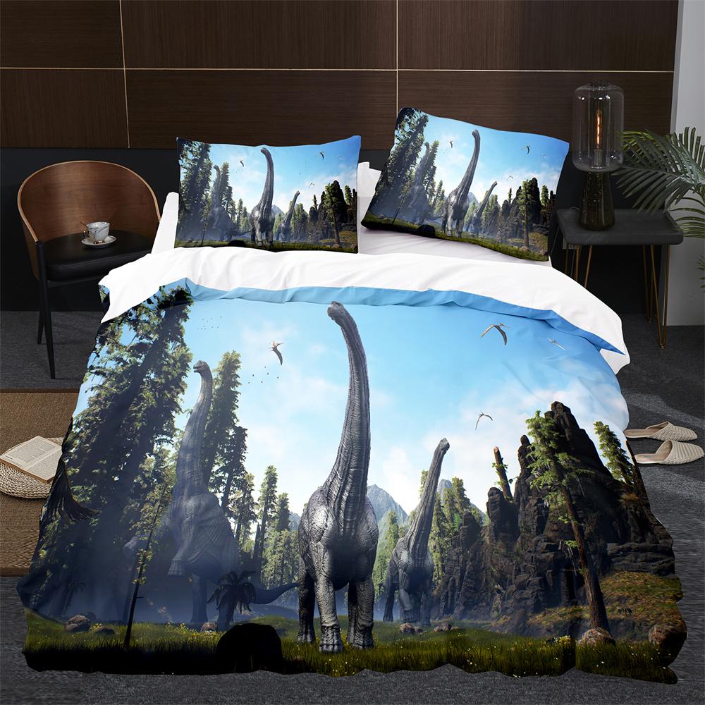 Cartoon Dinosaur Duvet Cover King Queen Size Jurassic World Theme Bedding Set For Kids Boys Ancient Animal Polyester Quilt Cover