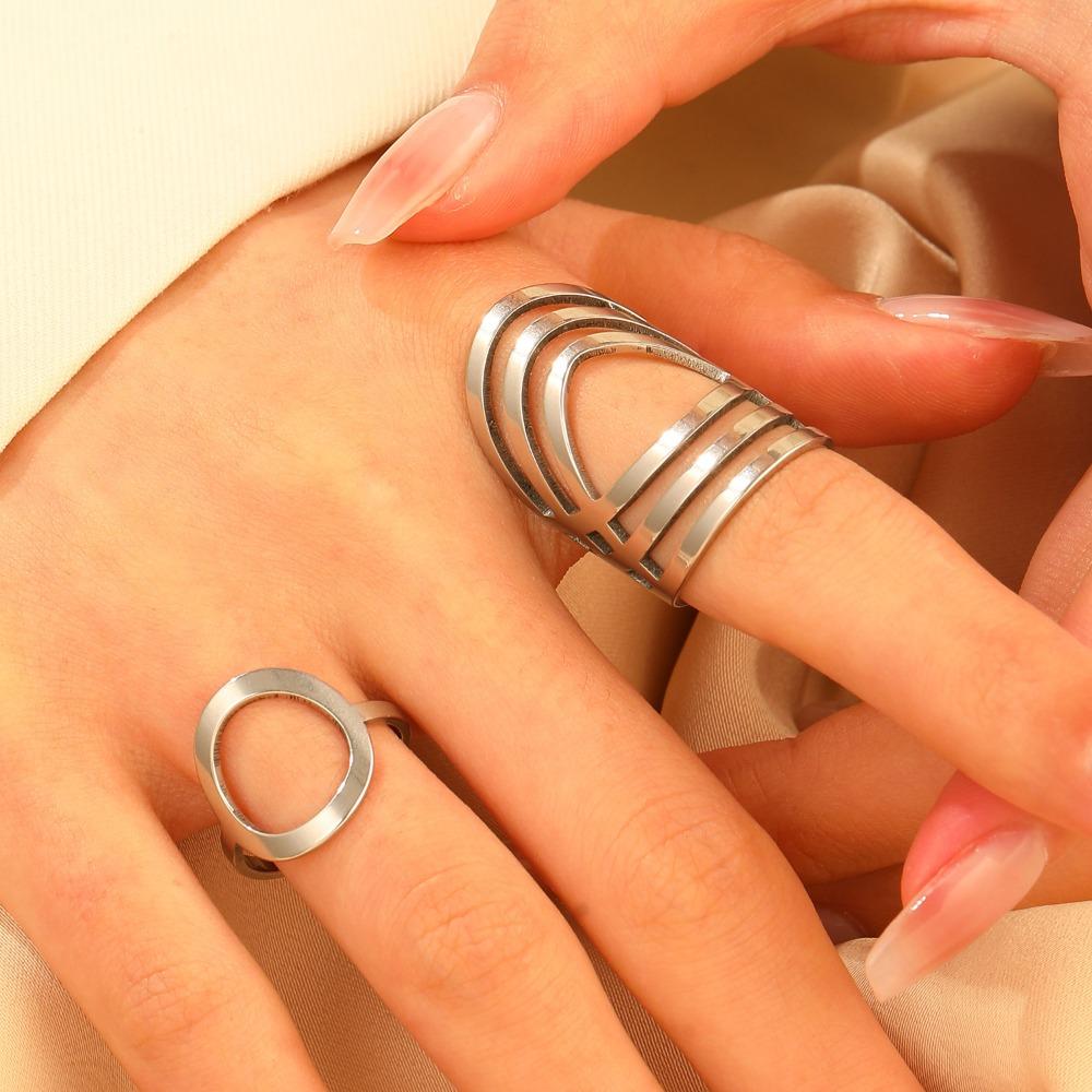 Simple Personality Hollowed-Out Geometry Stainless Steel Ring Oval Baroque Open Ring  For Women Finger Jewellery Accessory Gifts