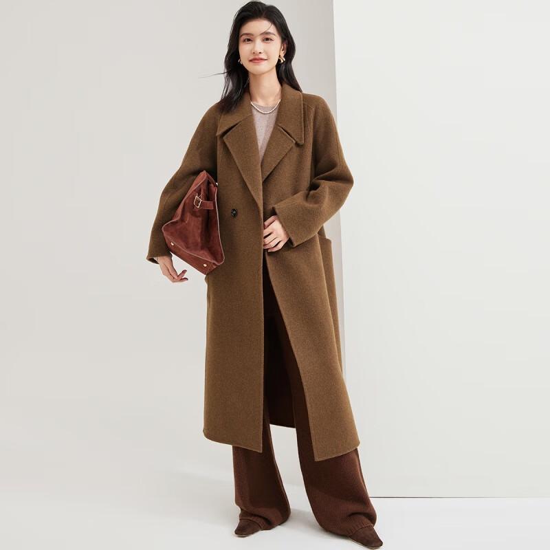 Golden Chrysanthemum Women's 100% Wool Double-Faced Long Lapel Overcoat