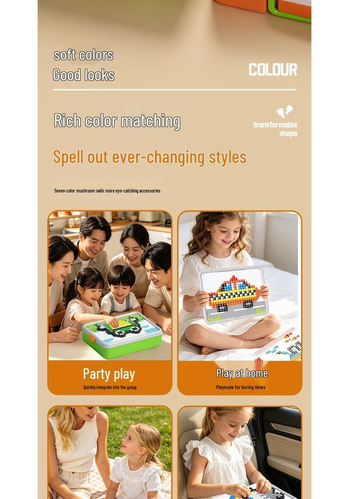 3D Mushroom Nails Puzzle Toy for Kids: DIY Educational Insert Board & Building Blocks
