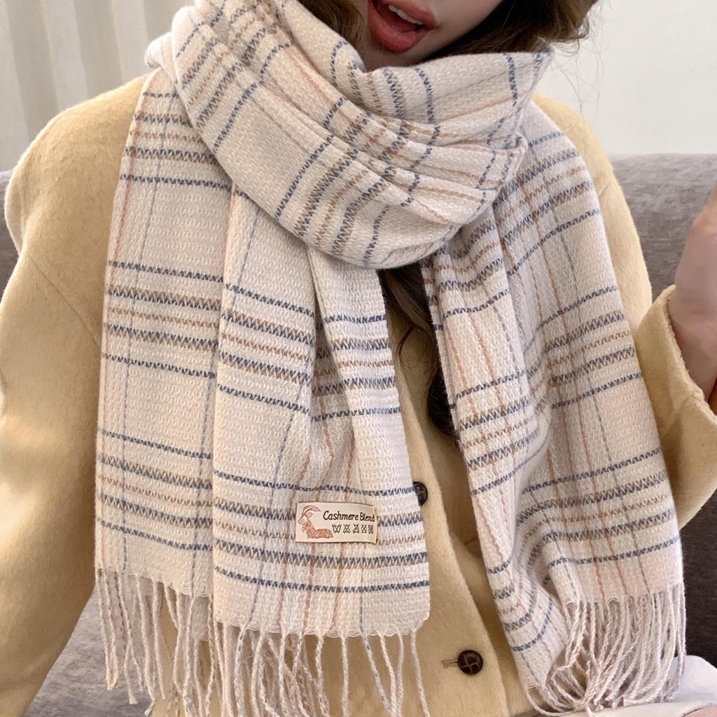 Pink Plaid Scarf for Girls' Autumn and Winter High-end Sense New Korean Version Versatile Thickened Warm Neck Scarf