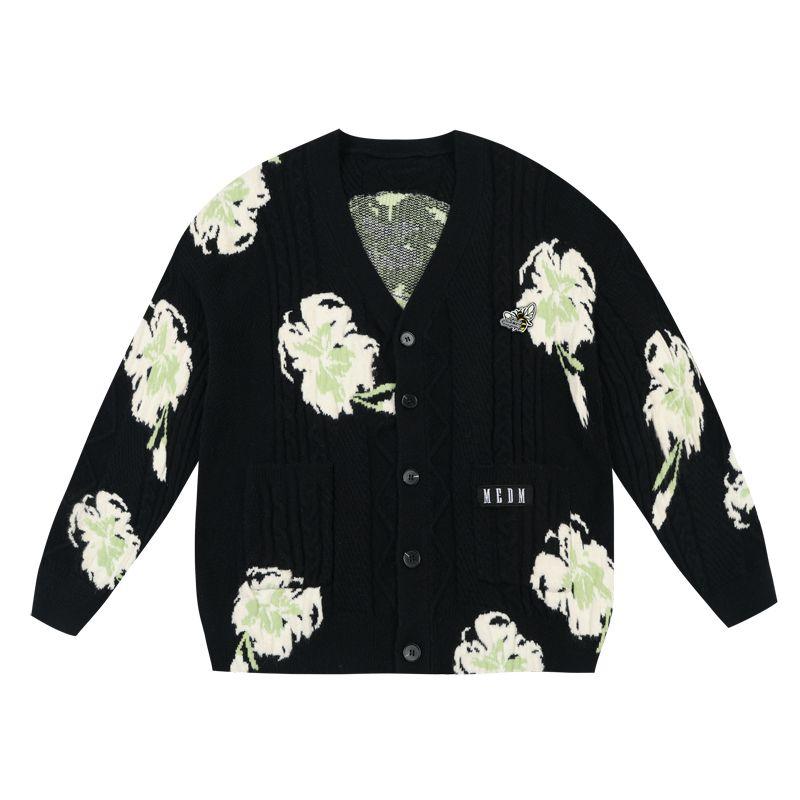 Medm25Ss Little Bee Jacquard Knit Cardigan Unisex American Style Casual Top for Spring and Autumn