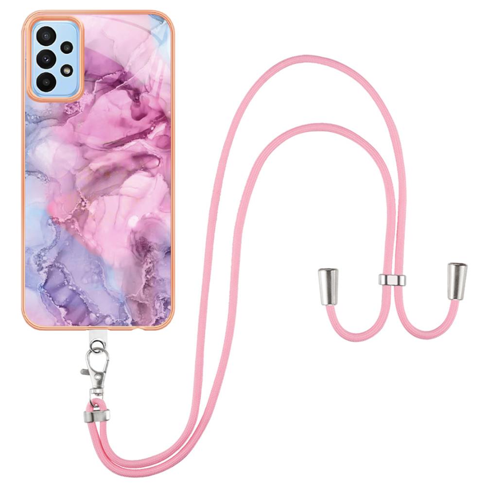 

YB IMD Series-18 Style E For Samsung Galaxy A52 4G/5G/A52s 5G IMD Phone Case 2.0mm TPU Electroplating Marble Pattern Cover with Lanyard Rose