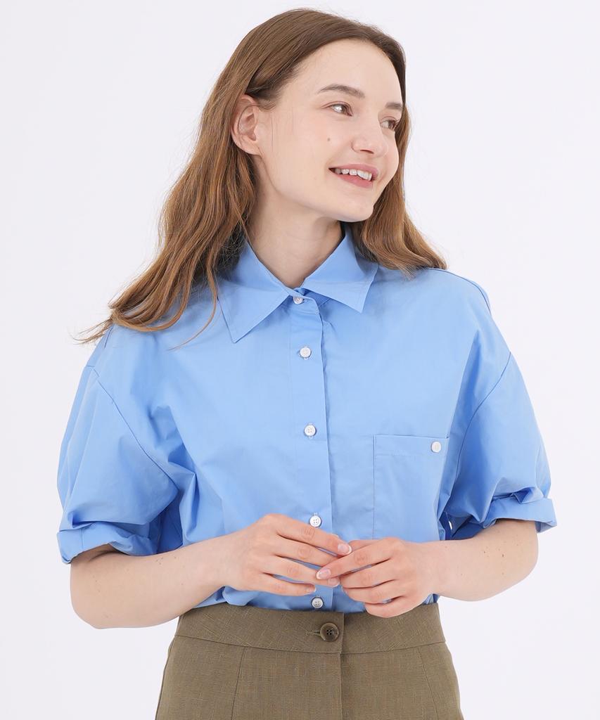 THE-ABON Cotton Pocket Roll-Up Half Shirt White