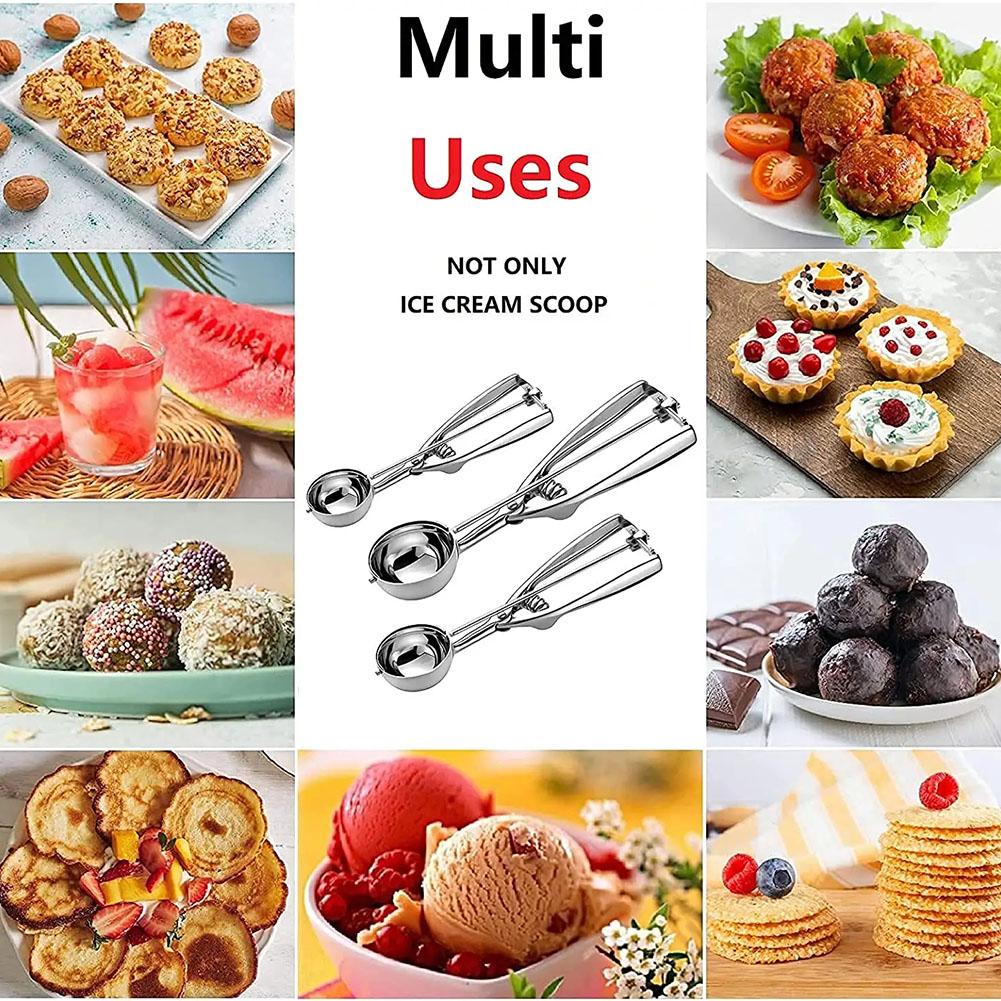 Ice Cream Scoop, 1/3PCS Cookie Scoops For Baking Stainless Steel Ice Cream Scooper With Trigger Release For Portion Control