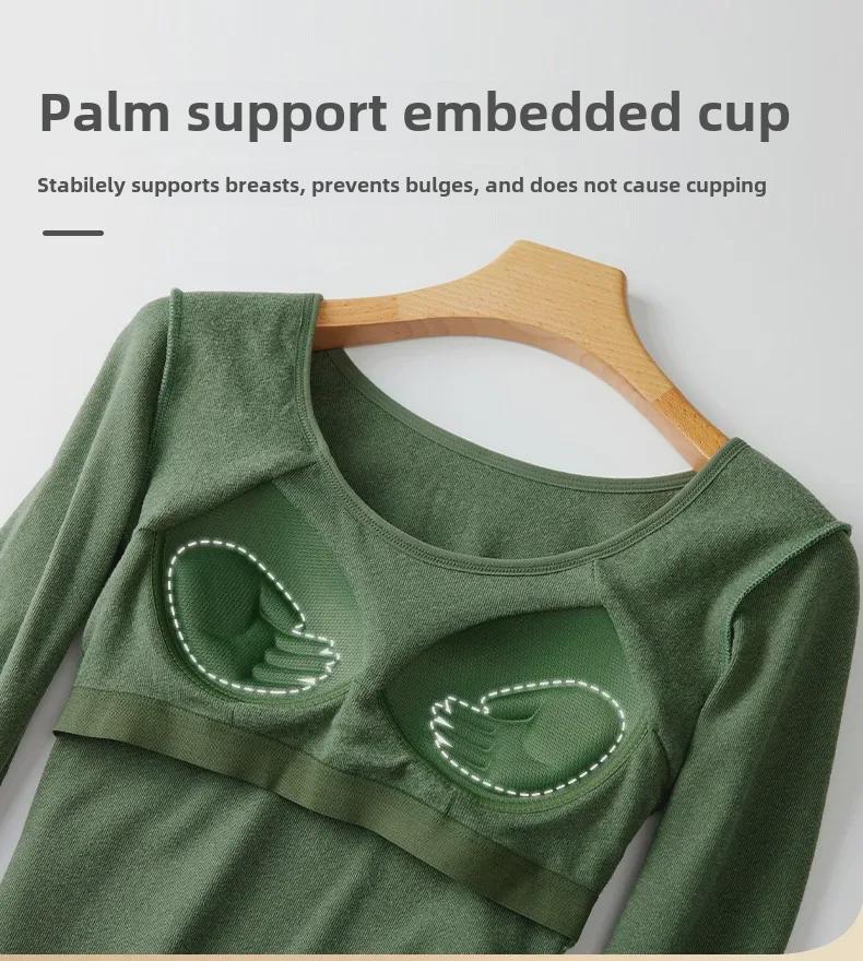 Dámské termoprádlo z německého sametu s hrudními vycpávkami: Slim Fit, S plusovým sametem, Silný top s dlouhým rukávem na podzim a zimu