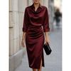 DICFY Women's Fashion Autumn Winter Solid Color Print POLO Neck Long Sleeve Casual Dresses