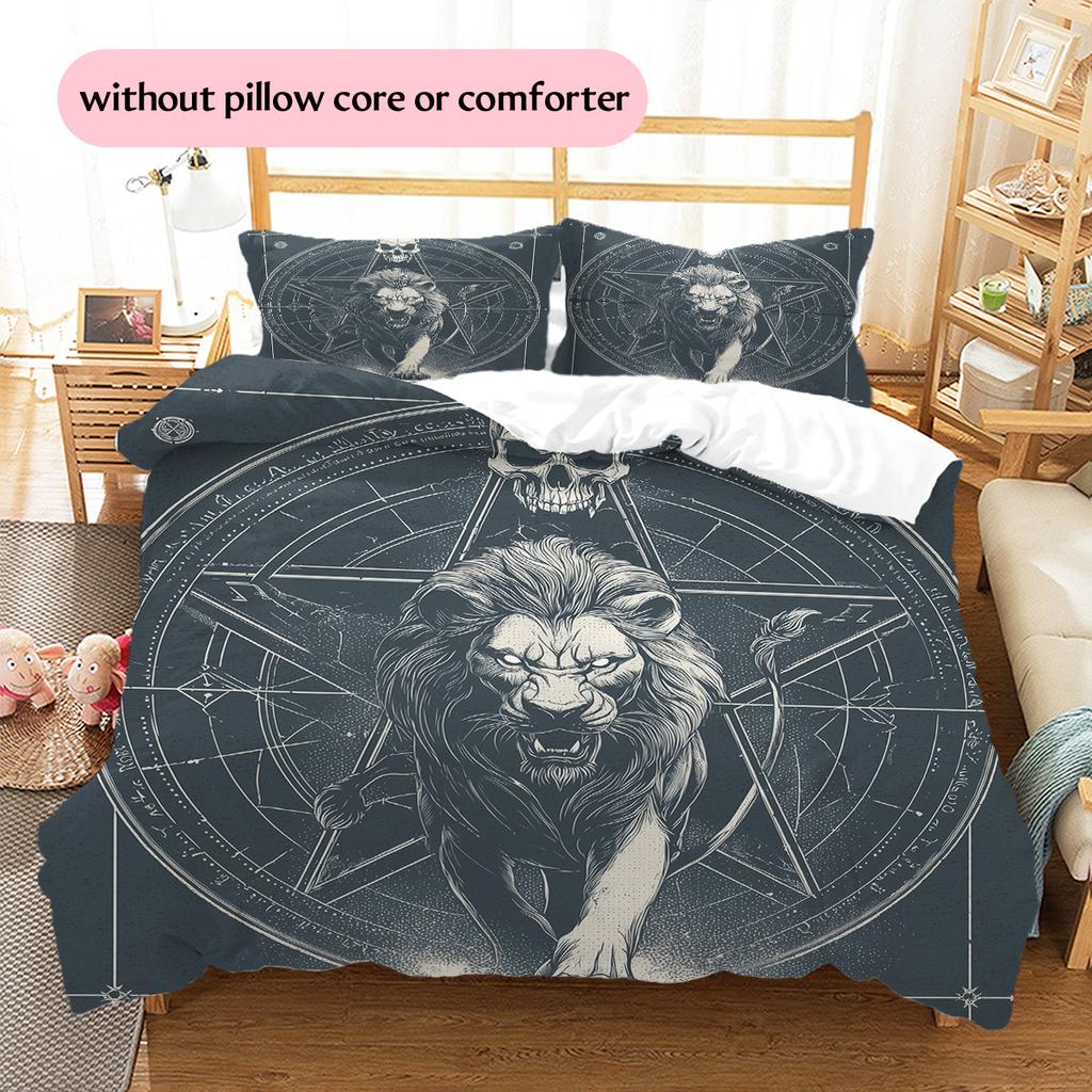 Lion Runes Pattern Bedding Quilt Set Home Decoration Gift (1 * duvet cover + 2 * pillowcase without core)