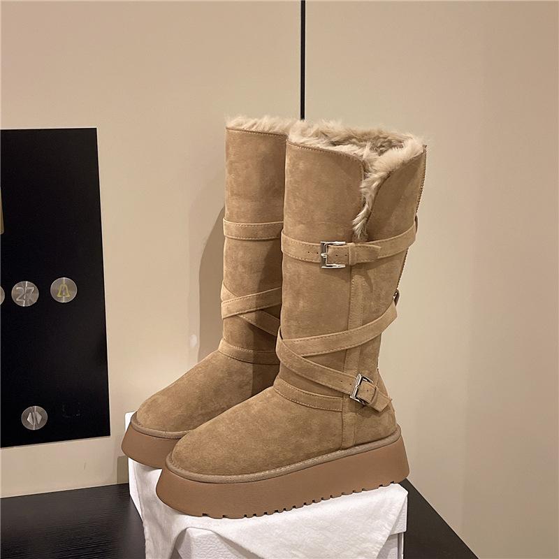 Women's lightweight comfortable thick sole winter warm snow boots padded lining non-slip shock absorption wear casual sports long cotton boots