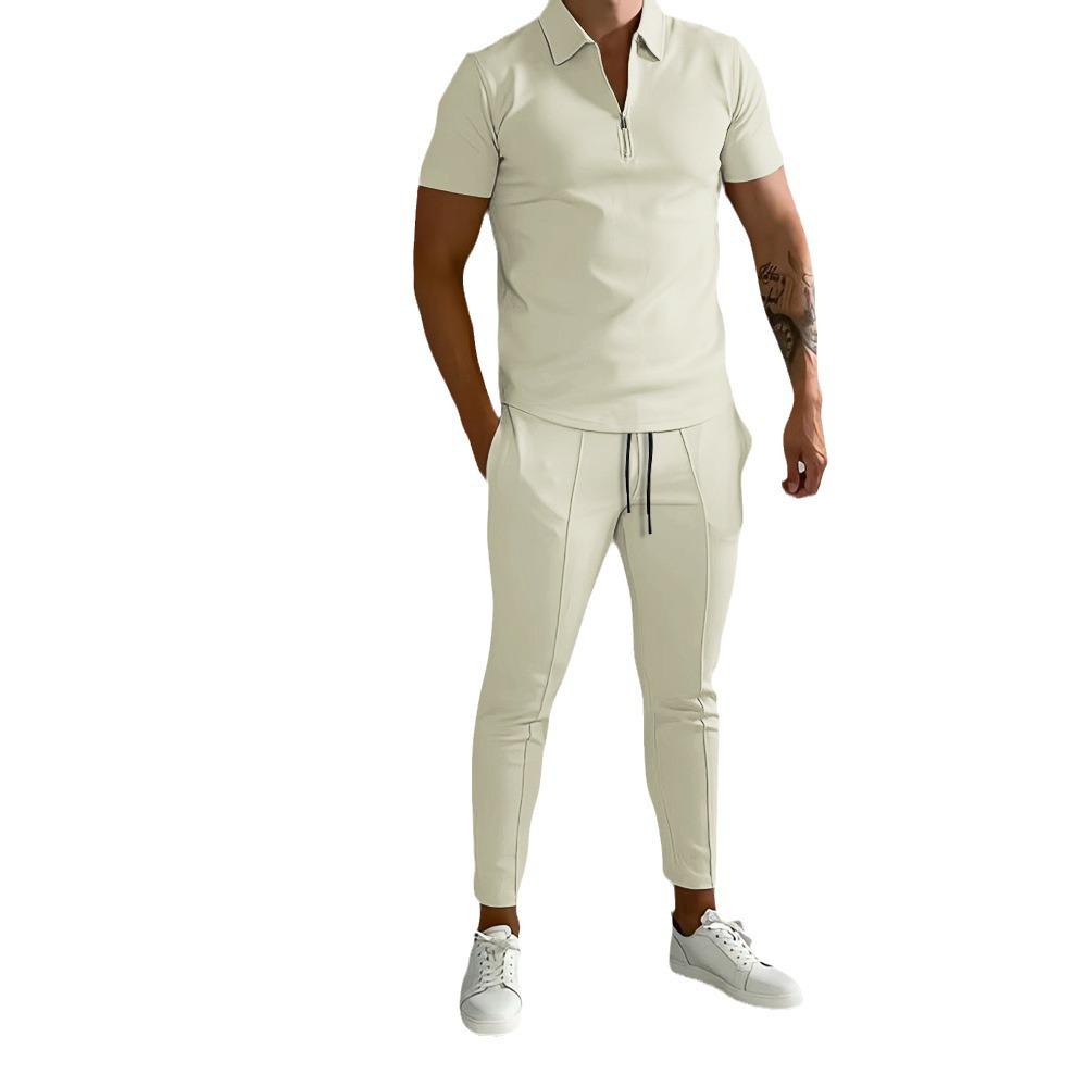 2025 Summer Slim Fit Men's Suit: Short Sleeve, Long Pants Casual Sports Set