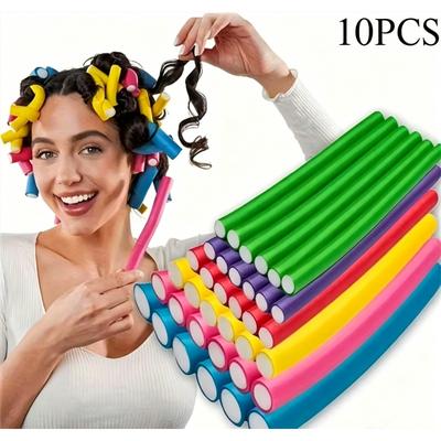 10Pcs No Heat Soft Foam Hair Curler Portable DIY Styling Curling Rod Random Color Heatless Hair Rollers