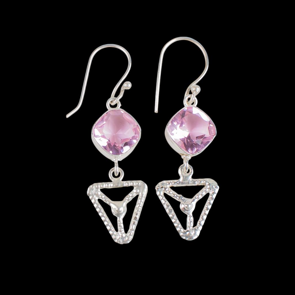 Morganite Gemstone 925 Sterling Silver Jewelry Handcrafted Dangle Earrings 2.00" EE-45-11