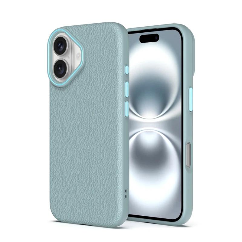 Luxury Business Lychee Pattern PU Leather Soft TPU Phone Case For iPhone 16 14 15 13 12 11 Pro Max 16Plus Shockproof Back Cover