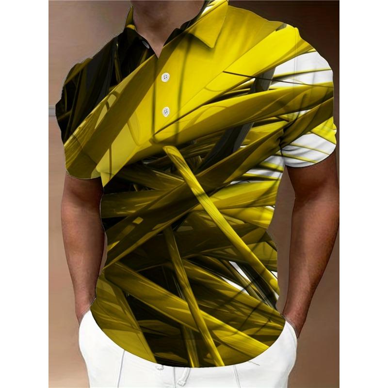 [Men's Printed Polo Shirt] Men's Geometric 3D Digital Print Polo Shirt with Collar - Golf Tennis Outdoor Wear Trendy Clothing New Arrival