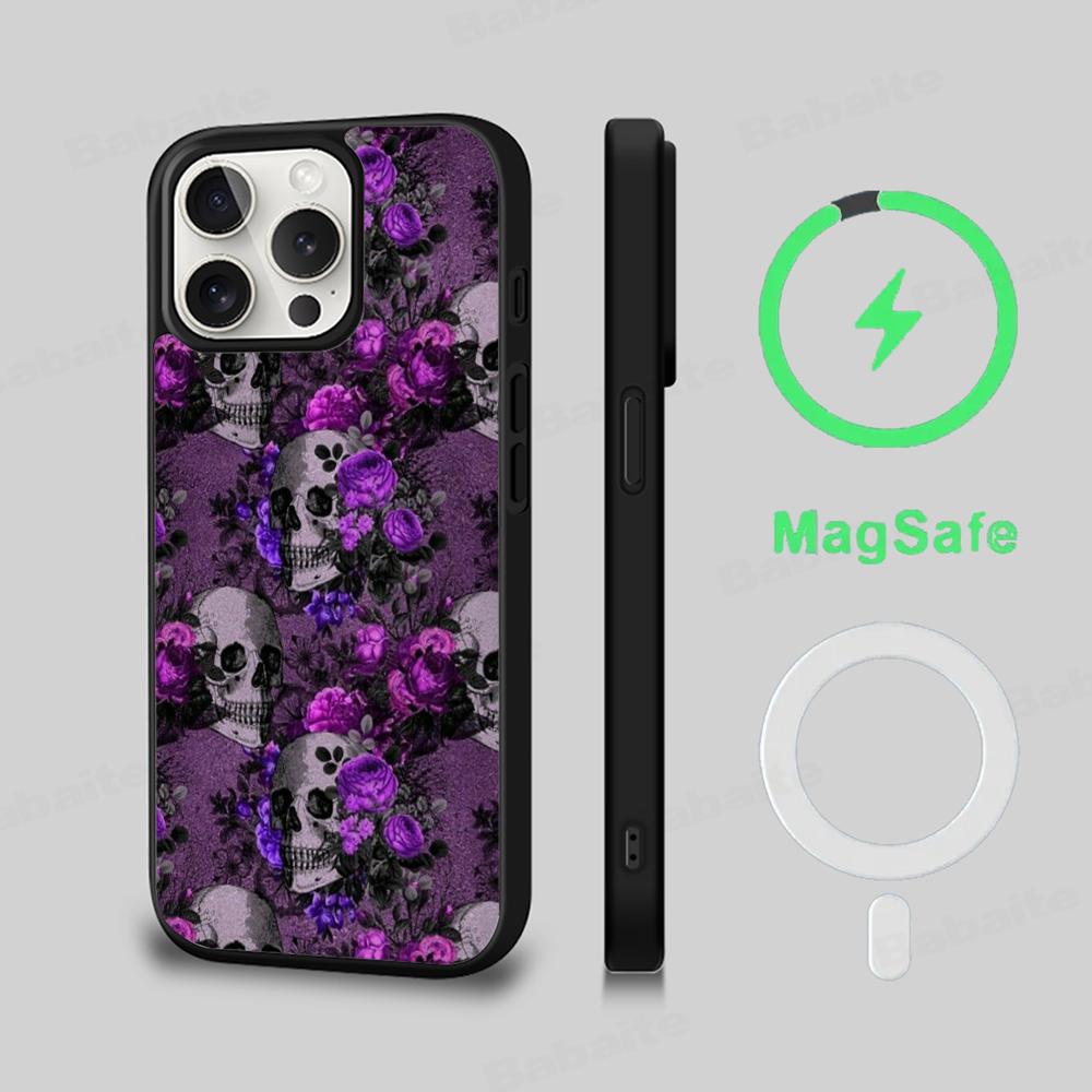Spooky Skull Patterns Phone Case Magnetic Case For IPhone 16 14 13 12 11 15 Pro Max Plus For Magsafe Wireless Charge Cover