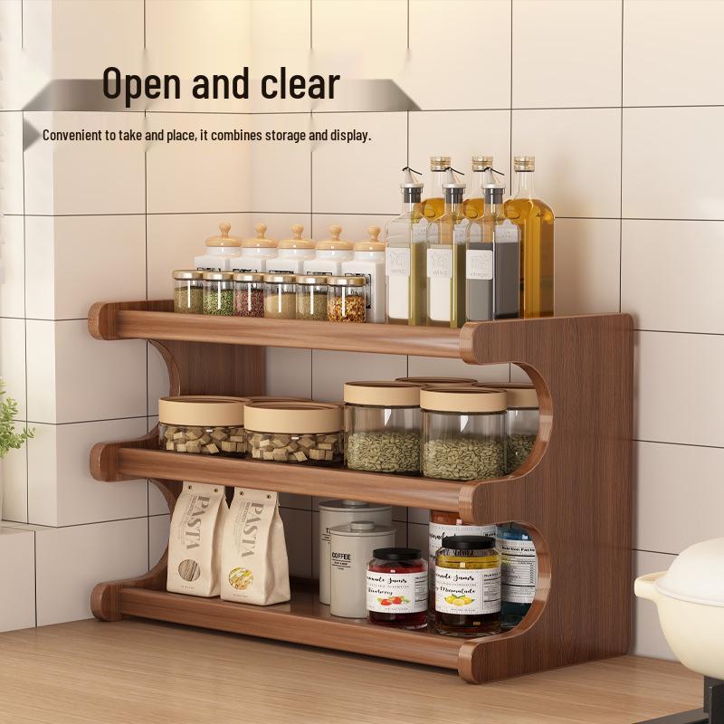 Solid Wood Multi-Layer Kitchen Spice Rack & Multifunctional Storage Organizer