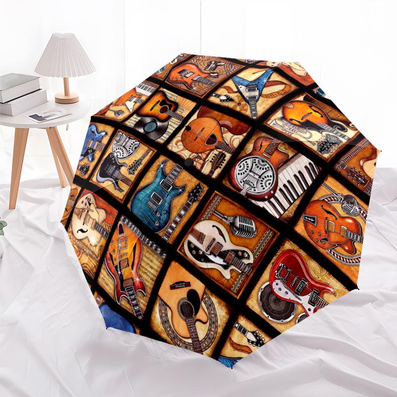 

1 PC Automatic Folding Umbrella - Guitar Pattern, Portable & Foldable Design with 8 Ribs, Christmas Birthday Gifts